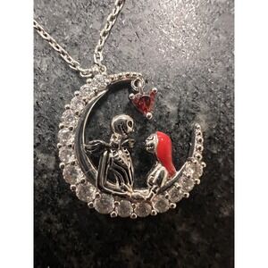 Jeulia "True Love's Kiss"‎ Skull Couple Necklace Red Heart Stone Sterling Silver